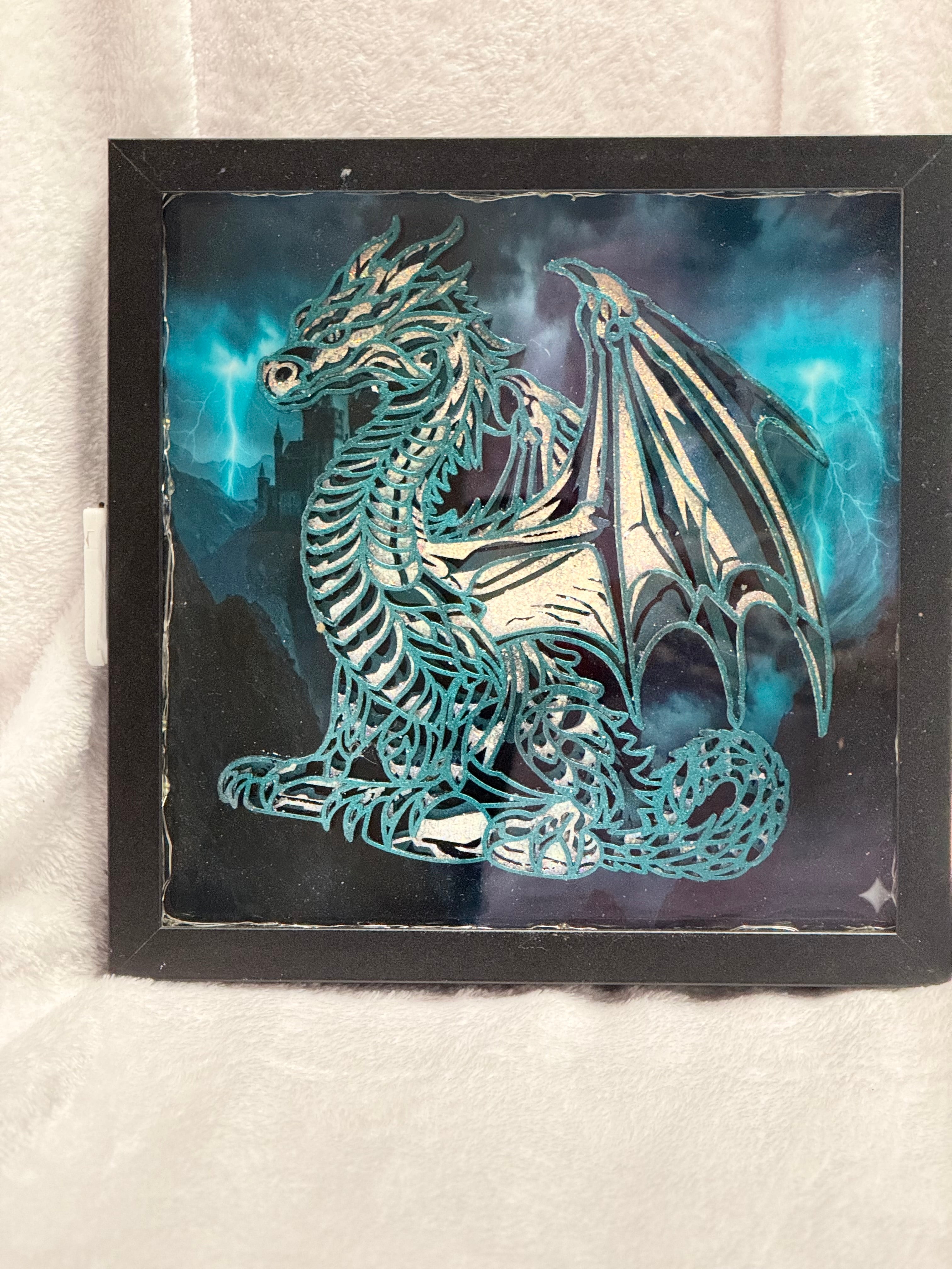 Teal Dragon Shadow Box