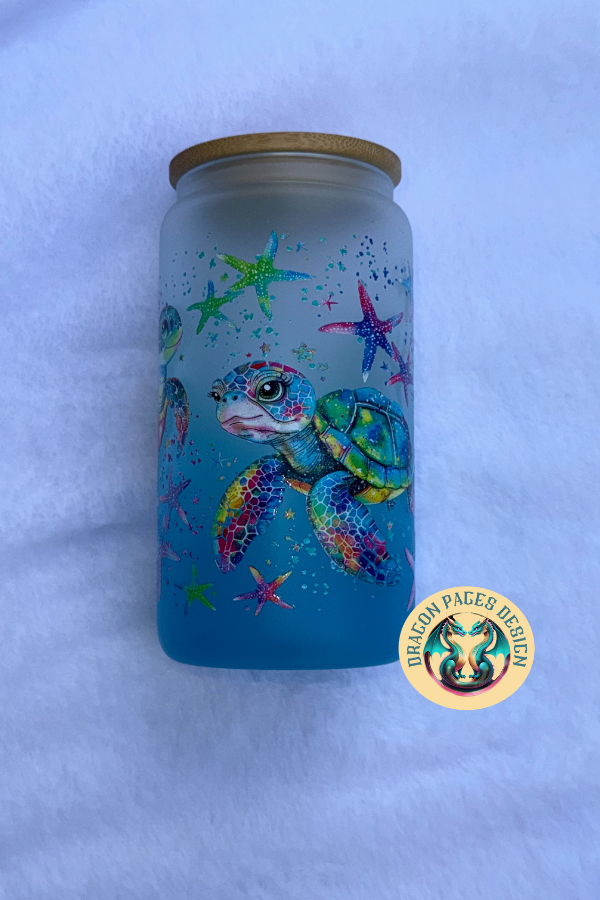 Sea Turtles Blue 16oz Glass Tumbler