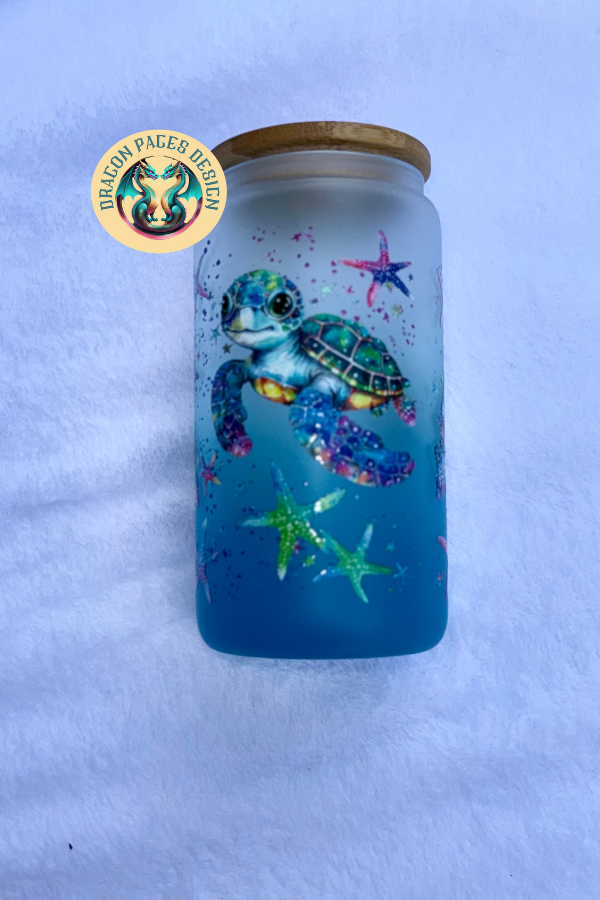 Sea Turtles Blue 16oz Glass Tumbler