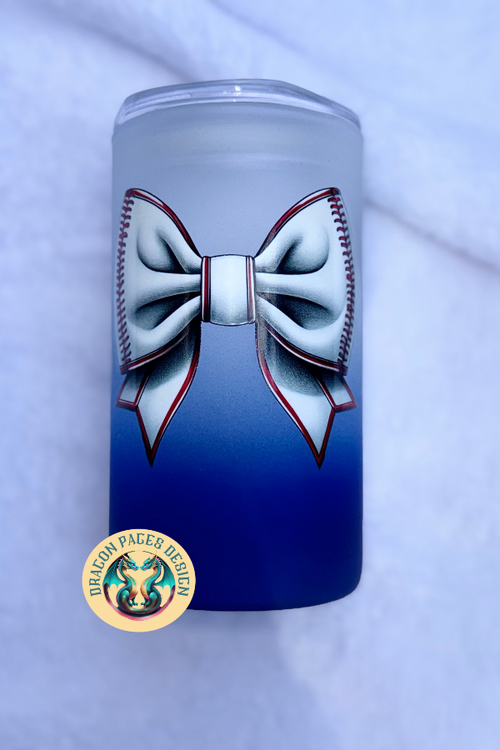 Baseball Bow Straight Frosted Ombre 16oz Glass Tumbler