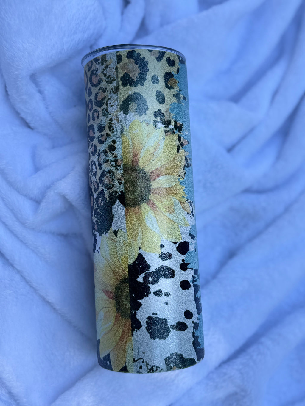 Blue Floral Cowprint Mama Glitter 20oz