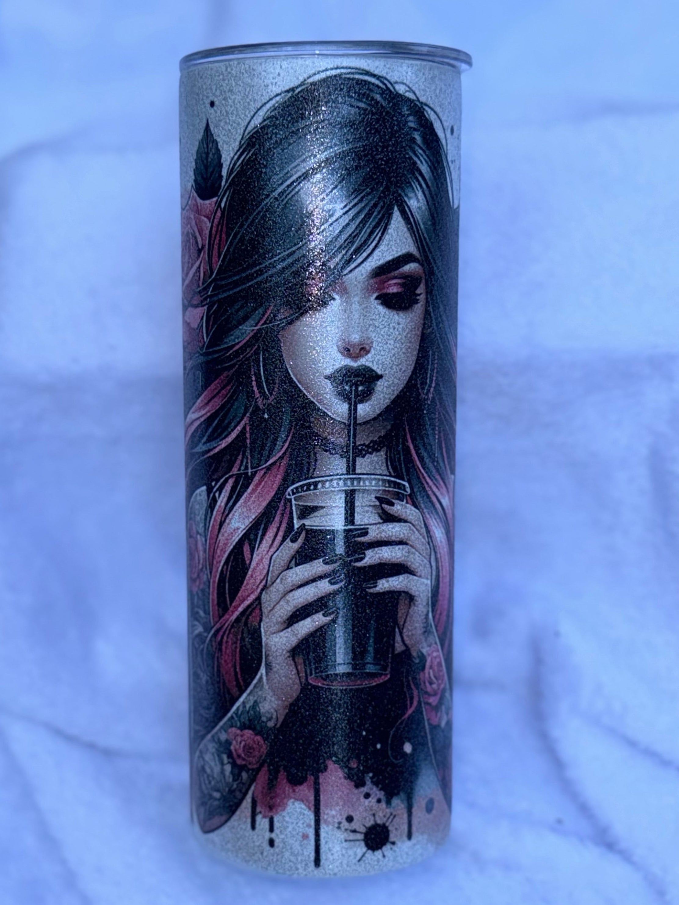 Dark Tattoo Girl 20oz Glitter Tumbler