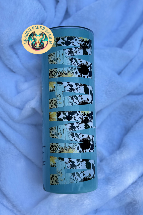 Blue Floral Cowprint Mama 20oz tumbler