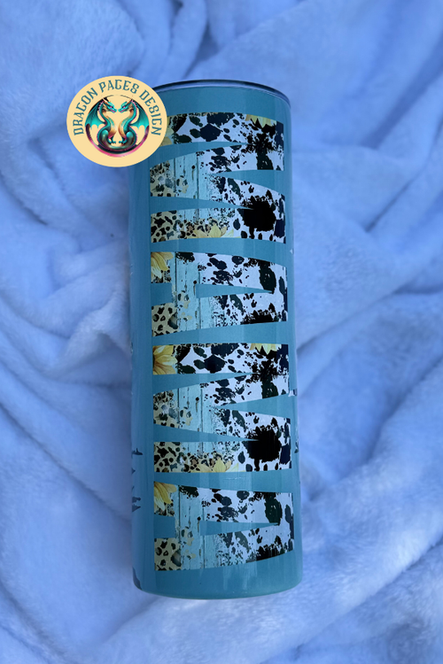 Blue Floral Cowprint Mama 20oz tumbler